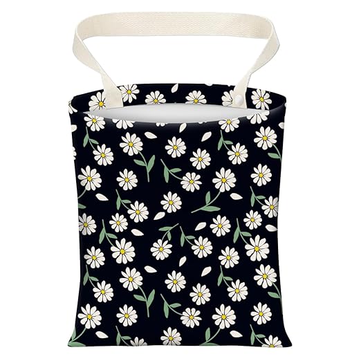 Cute Car Trash Can, Hanging Canvas Car Back Seat Organizer and Storage Bag, Funny Car Trash Bag For Travelling, Outdoor Cute Black White Flower