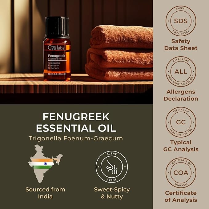 100% Pure Fenugreek Essential Oil - 0.34 Fl Oz - Fenugreek Oil for Hair, Skin, Diffuser, Aromatherapy & DIY Candle Making Scent