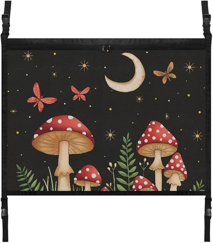 Red Mushroom Car Roof Storage Bag Multi-Purpose Seat Organizer Premium Car Seat Organizer Vehicle Passenger Seat Organization and Storage for Kids Adults Pets Items