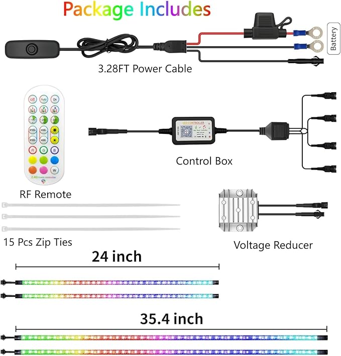 4 Pcs RGB+IC Golf Cart Underglow Light Strip, 12V-80V Dream Color Chasing Golf Cart Underbody Light with Remote and APP Control, Voltage Reducer Included, Music Sync for EZGO Yamaha Club Car
