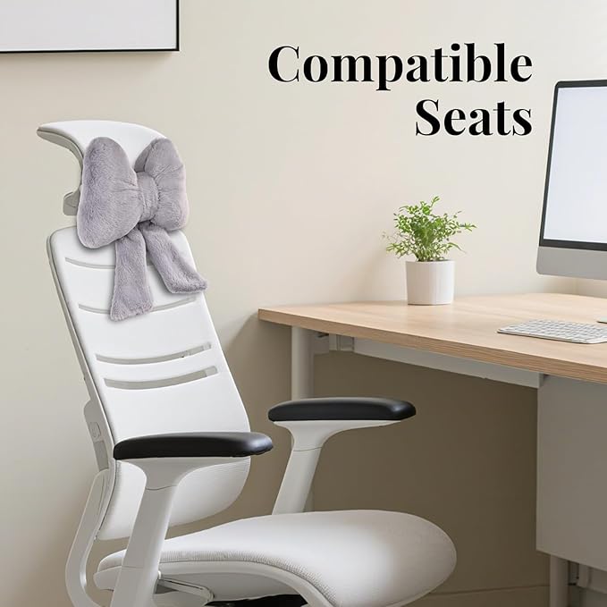 Bow Car Headrest Pillows Plush Car Neck Pillows for Travel Driving Office Chair Head Support Cushions, Also Cute Car Decor Accessories (2PCS Grey)