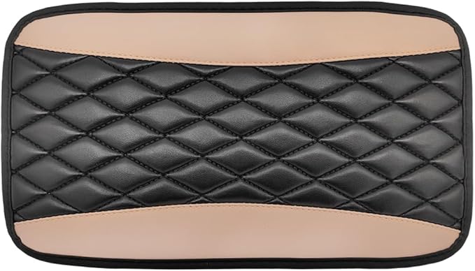 Car Center Console Cushion Pad, Universal Leather Waterproof Armrest Seat Box Cover, Comfortable Auto Armrest Cover Protector, Car Interior Decor Accessories for Most Vehicles (Black & Beige)