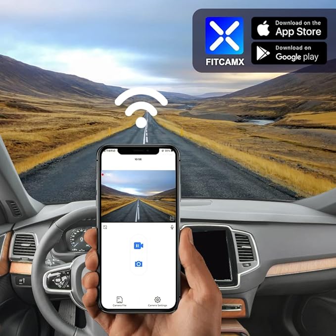 Fitcamx 2K Dual Dash Cam Compatible with Volvo XC90 2016 2017 2018 2019 2020 2021 2022 T5 T6 T8 (Model A), OEM Factory Look, Front 1440P+Rear 1080P Video, Loop Recording, WiFi&APP, G-Sensor, 64GB Card