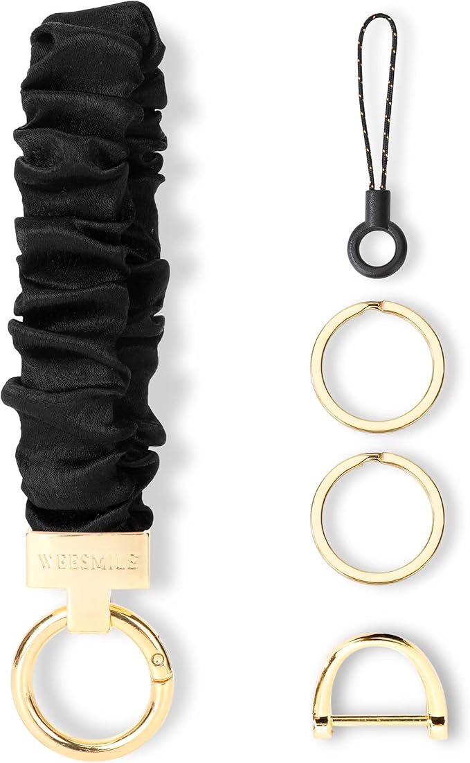 WEESMILE Keychain Wristlet, Stretchy Key Chain for Car Keys with D ring, Cute Scrunchie Wrist Bracelet for Women Men