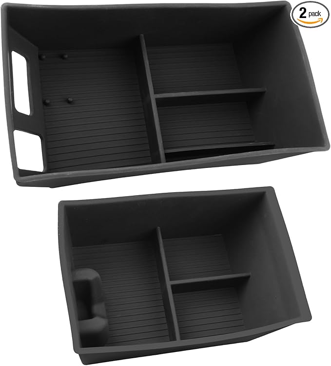 LUWU 2025 Mustang Mach E Center Console Organizer for 2025 Ford Mustang Mach E Select/Premium/GT Accessories Armrest Console Storage Box Glove Organizer Tray Silicone Material 2-Pack (Black)