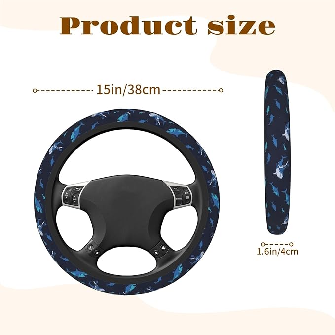 Steering Wheel Cover Accessories Neoprene Cover, Breathable Non-Slip Easy to Install Suitable for Women Men, 14.5-15.5 Inch for Car SUV Van Truck Universal - Blue Shark
