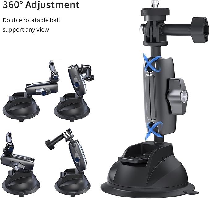 TELESIN Aluminum Camera Suction Cup Car Mount with Phone Holder, Outside Inside Windshield Window Dashboard Accessories for GoPro 13 12 11 10 9 8 7 6 5 Insta360 X3 X4 X5 DJI Action 3 4 5pro Pocket 3