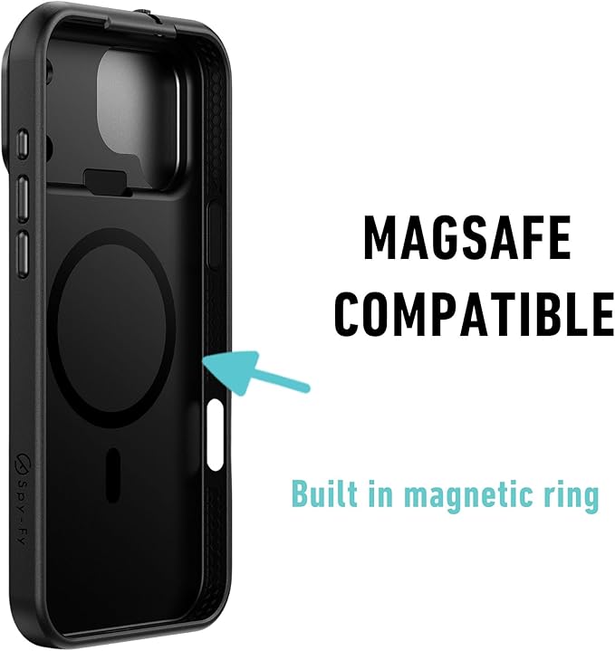 Spy-Fy iPhone 17 Pro Privacy Case | Front and Rear Camera Covers | MagSafe iPhone Case with Lens Protection | Camera Blocker for Privacy and Safety | Slim Shockproof Phone Cover 6,3-inch Black