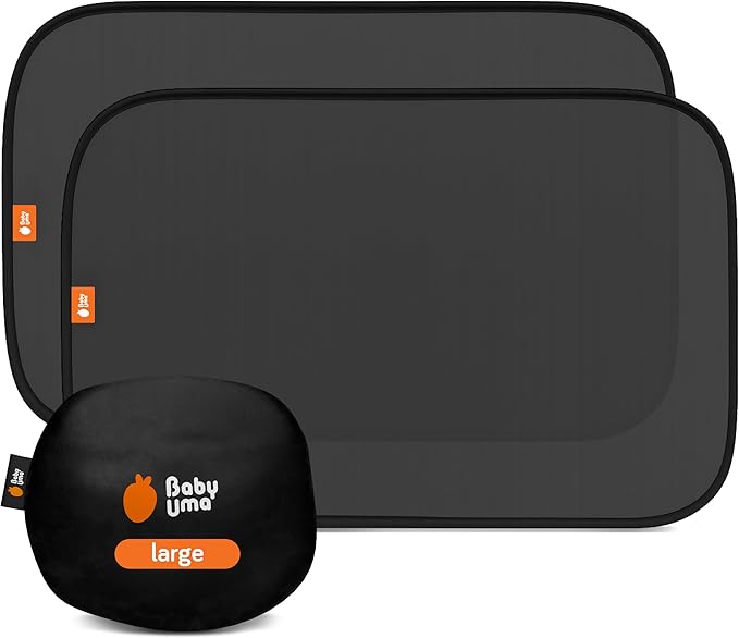 Baby Uma Car Window Shades (2 Pack) - 15.4″ x 25.8″, UPF 50+ Car Window Covers, 99% UVB + 94% UVA Protection, Static Cling Sun Shade with Travel Bag (Large)
