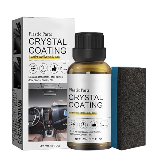 Crystal Coating for Car, 2026 New Plastic Parts Crystals Coating, Upgrade Plastics Parts Crystal Coating Plastic Restorer with Spong, Coatings Agent for Automotive Plastics (1Set)