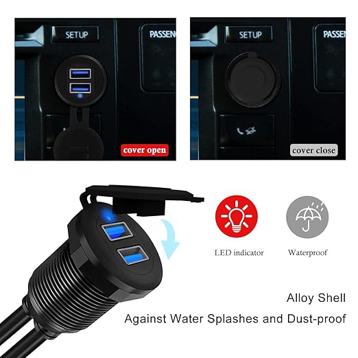 Double Port USB 3.0 Car Mount Flush Cable, USB3.0 Male to Female Car Mount Extension Cable for Boat Dashboard Panel 1ft