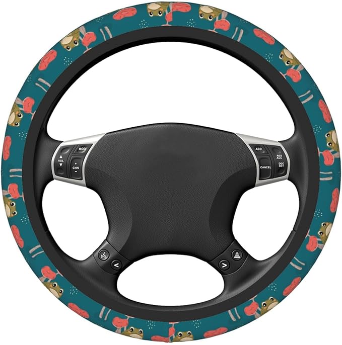 Mushroom Frog Steering Wheel Cover Women Men Elastic Stretch Soft Car Wheel Protector Universal Breathable No-Slip Car Accessories for Truck Van SUV Auto Fit 14-15 Inches