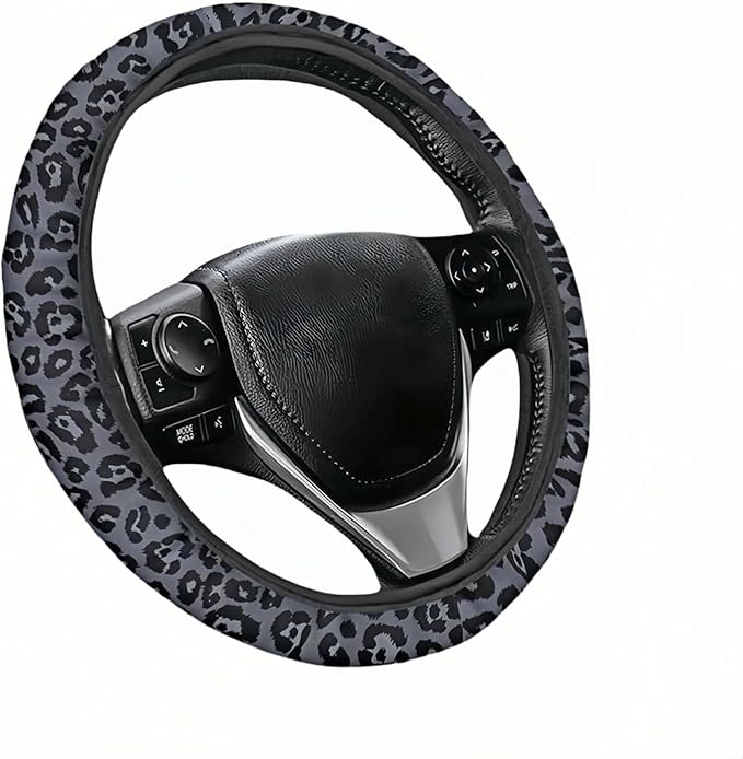 Leopard Print Steering Wheel Cover | Non Slip, Breathable Neoprene | Universal 15 Inch Fit (14.5"-15.5") | Comfort Grip | Fade Resistant | Easy Install-Comfort Grip for Cars, Trucks, SUVs