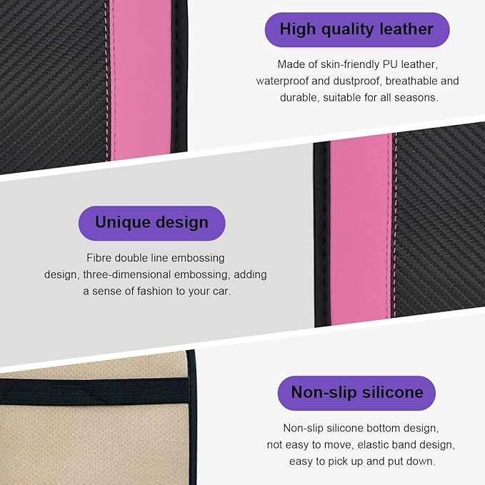 Car Center Console Pad, PU Leather Auto Armrest Seat Box Cover Protector, Comfortable Arm Rest Storage Box Mat for Vehicle Interior Protection, Universal Car Accessories (Carbon Fiber Pink)