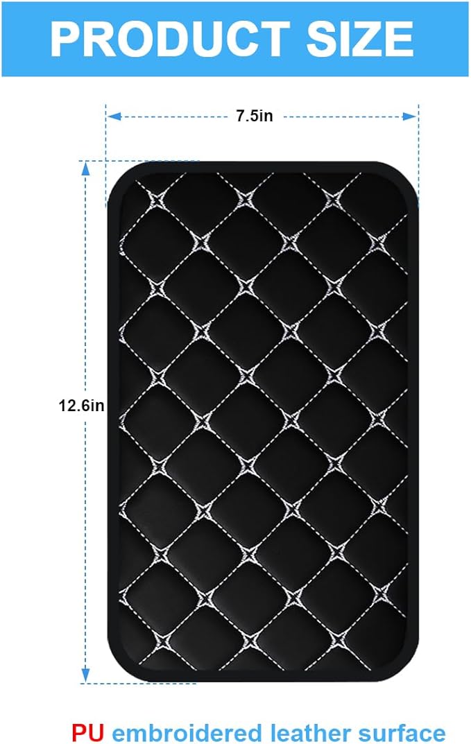 Car Center Console Cushion Pad, PU Leather Vehicle Armrest Cover Protector, Anti-Scratch Automotive Interior Arm Rest Seat Box Mat Accessories, Universal for SUV Sedan Truck (Black/White)