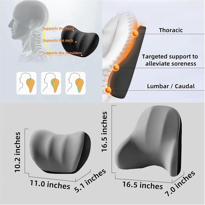 Car Headrest Lumbar Support Cushion for Toyota Corolla Cross 2022 2023 2024, Ergonomic Car Seat Headrest Cushion for Neck Back Pain Relief Memory Foam Breathable Removable Cover for Office Chair Car