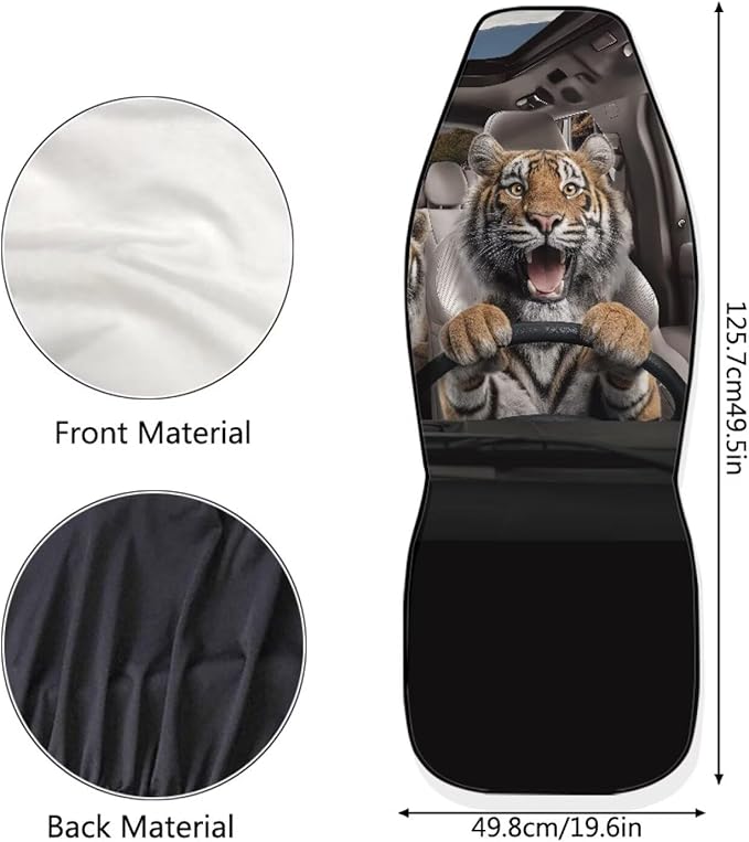 Funny Tiger Car Front Seat Cover Set Decorative Automotive Seat Cushion Covers Soft Front Bucket Seat Cover Fit Most Car Truck SUV Van for Men Women