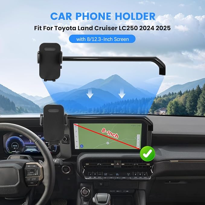 Car Phone Holder Fit for Toyota Land Cruiser LC250 2024 2025 Auto Accessories (Only Fit for 8/12.3-Inch Screen), Cell Phone Mount Dash Mount Hands-Free 360° Rotation
