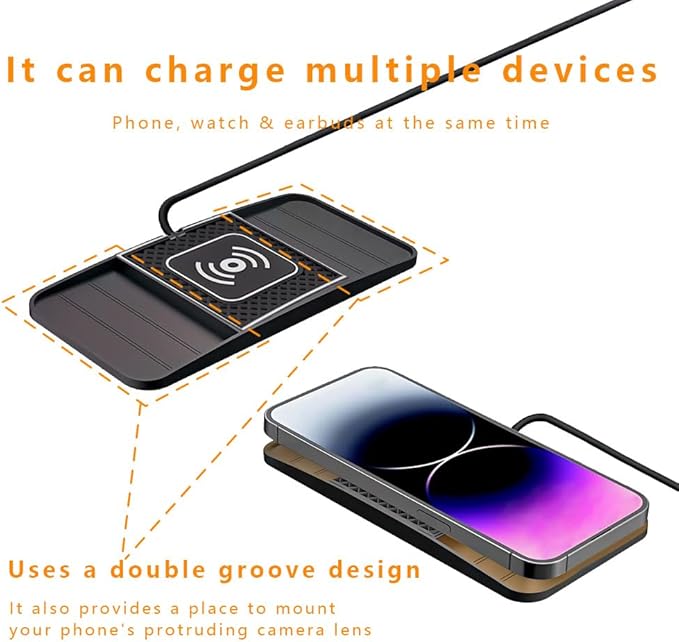 Wireless Charging Pad for Car for Toyota 4Runner 2000-2025, DIY Trim-to-Fit Slim Non Slip Fast Charger Car Wireless Charging Pad 30CM Cable,A&30cm Type-C Plug Cable