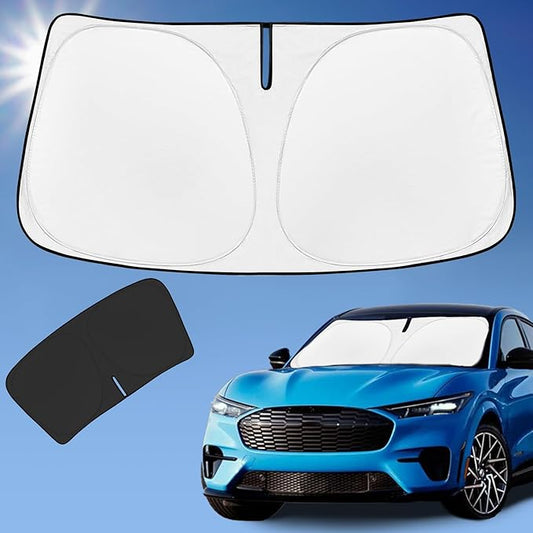Sun Shade Sunshade for Ford Mustang Mach-E 2021-2024 2025 2026 Windshield Cover, 4-Layer Front Window Shade Custom fit Mach-E Sun Visor 240T Retractable Shield Shade Blocks UV Rays Car Accessories