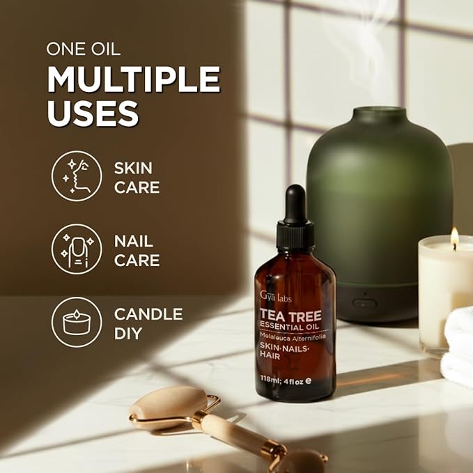 100% Pure Tea Tree Essential Oil - 4 Fl Oz - Tea Tree Oil for Hair, Skin, Diffuser, Aromatherapy & DIY Candle Making Scent