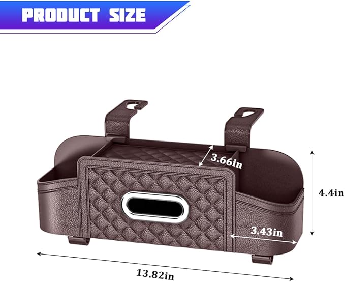 Car Headrest Backseat Organizer, Multifunctional Vehicle Seat Back Hanging Storage Box with Cup Holder and Hooks, Automotive Interior Headrest Storage Organizer, Universal Fit (Brown)