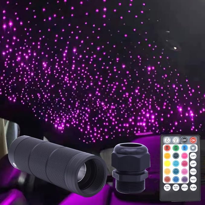 Fiber Optic Light Car Ceiling Starlight Headliner Kit 500 Pieces 0.03in 9.8ft 6W RGBW Music Sensor APP/Remote Control Star Lighting