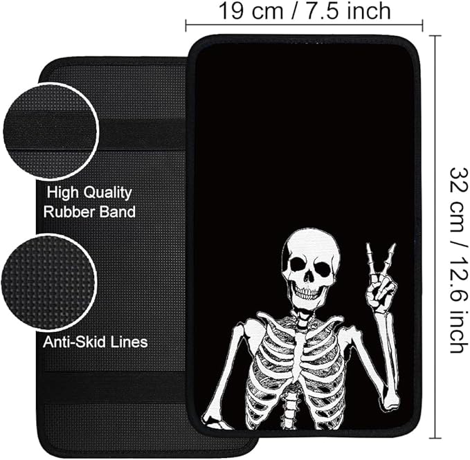 1pc Center Console Armrest Cover Pad 12.6x7.5 inch Skull Neoprene Car Armrest Cushion Waterproof Armrests Seat Box Cover Protector for Universal Cars Vehicles SUVs