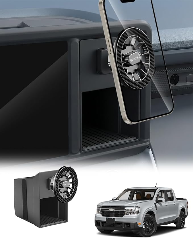 SKYLOTEC Magnetic Phone Holder Cubby Insert for Ford Maverick 2022 2023 2024 Accessories, Cell Phone Mount Storage Box Kit for MagSafe, Automobile Cradles Phone Base Not Block Air Vent