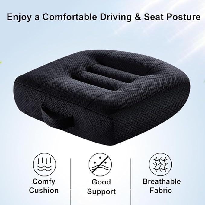 Adult Booster Seat Cushion for Car Height Increase Thick Pad for Office Chair Rocking Chair Floor Pillow Back Pain Coccyx Pain Relief, Carry Handle (Black)