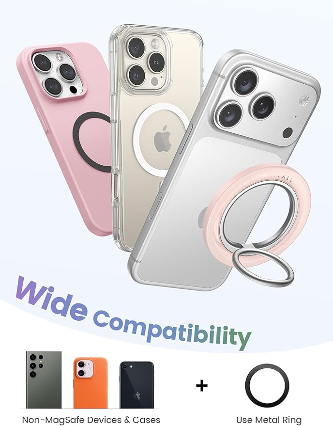 Lamicall for MagSafe Magnetic Phone Ring, 360° Rotating Ring with [Smooth Damping], Crystal Pink Finger Grip Christmas for Girls, Women, Strong Mag Safe Accessories for iPhone 17 Pro Max, All Phones