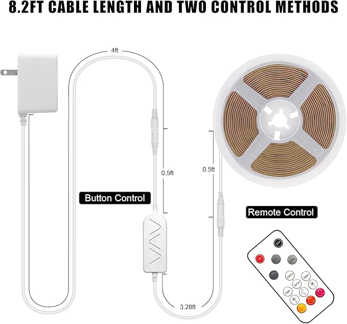 Tatazone 16.4ft Pink COB Led Strip Lights with RF Remote, Dimmable Bright Adhesive Indoor Led COB Light Strip for Cabinet, Painting, Room, Bed