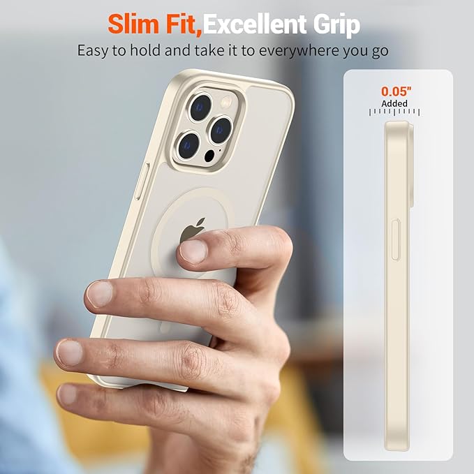 SUPFINE Magnetic for iPhone 13 Pro Max Case with Screen Protector (Compatible with MagSafe) (Military Grade Drop Protection) Translucent Matte with Anti-Fingerprint Phone Case,Antique White