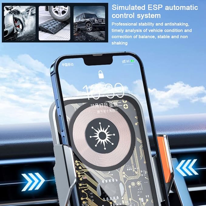 Wireless Car Charger Mobile Phone Holder Punk Cell Phone Mount Fast Auto Clamping Automatic Bracket Universal Dashboard/Windshield/Window for 5.74in-6.49in Phones (Grey)