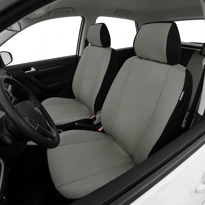 Champlus Car Seat Covers, Canvas Seat Protectors for Two Front Seats, Universal Fits Sedan Cars, SUVs, Trucks, and Mini Vans, Airbag Compatible, Quick Install, Set of 2, Gray