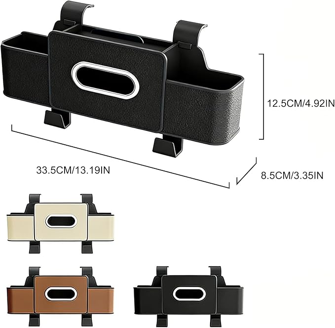 UKM 3-in-1 Back Seat Car Organizer, Car Backseat Storage Box with Cup Holder, Tissue Box&Hooks, Multifunctional Waterproof Storage for Hold Phones Drinks Handbags (Brown)