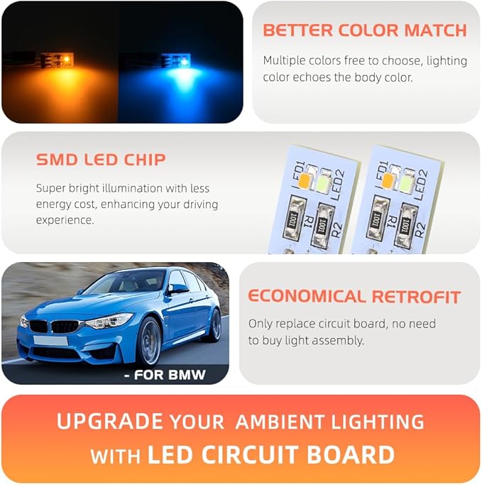 NJSBYL LED Interior Dashboard Storage Ambient Circuit Board for B-MW 2 3 4 Series X1 X2 I3 M2 M3 M4 Pre-LCI Ambient Lighting Module Instrument Panel Ashtray Atmosphere Lamp Blue-Orange Replacement