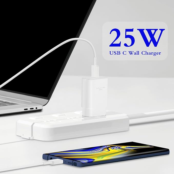 Type C Charger, 2-Pack 25W Type C Fast Charging Block with 6ft USB C Charger Cable Compatible with Galaxy S23 Ultra/S23+/S22/S21/S20/Phone 16/16 Plus/16 Pro Max/15/15 Pro Max/15 Plus-White