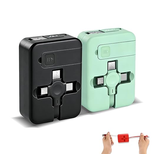 2 Pcs 3 in 1 Retractable Multi Fast Chargers Cable(1M) with USB C/Micro USB/L and Phone Stand, Compatible with iPhone 17/16/15/14/13/12/11/10/9/8/Android/Tablet