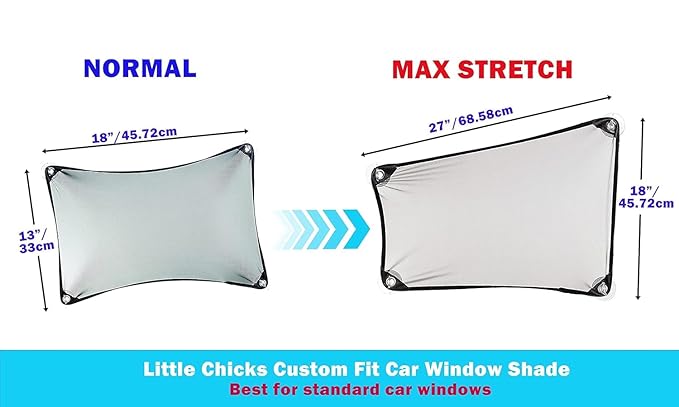 Stretchable Custom Fit Car Window Shade - Sunshade Sun Protector for Cars, Trucks, SUV's- Easy Installation for Baby & Kids