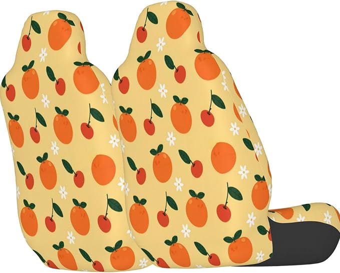Delerain Car Seat Covers Set 2Pcs, Orange Fruit Universal Front Car Seats Vehicle Enterior Protector Suitable Fits Most Car Auto SUV Sedan Truck