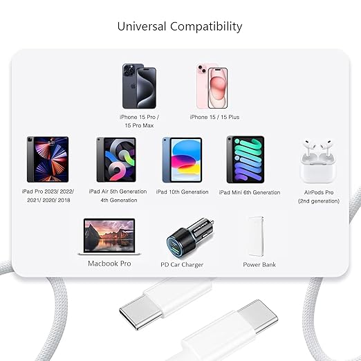 2 Pack 6FT 20W Fast Wall Charger Block for iPhone 16e 16 15 Chargers,iPad 11 A16 2025,AirPods 4th, iPhone 16 Plus/16 Pro Max/iPhone 15 Pro Max, iPad 10th Tablet USB Type C to USB C Charging Cord Cable