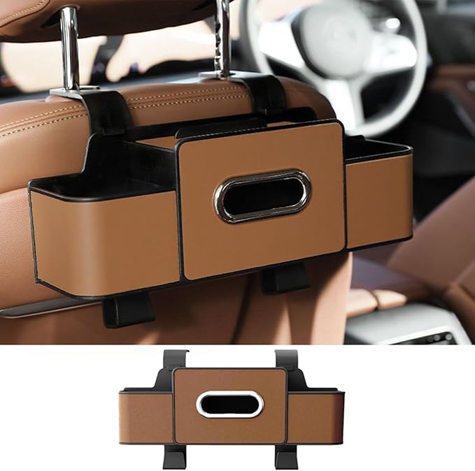 Car Organizers and Storage Box Behind Seat, Car Organizers and Storage Back Seat, With Multiple Pockets, Hanging Car Seat Storage Travel Essentials, Snacks, Bottles (Brown)