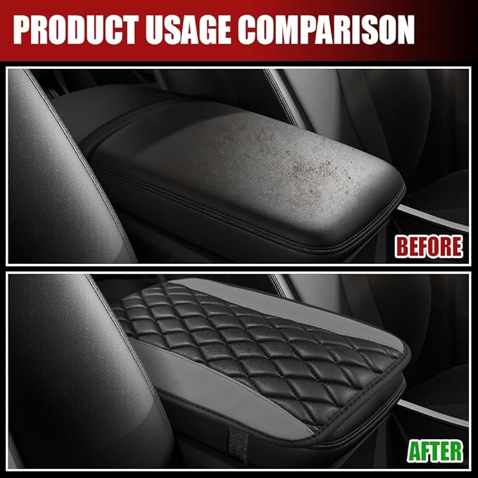 Car Center Console Cushion Pad, Armrest Cover for Car, Leather Waterproof Armrest Seat Box Cover, Auto Accessories Comfortable Arm Rest Box Cushion Pad for Most Vehicles (Gray)
