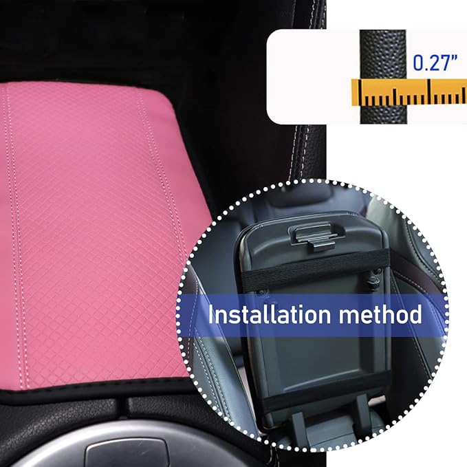 Ziciner Leather Car Center Console Armrest Pad, PU Waterproof Auto Seat Box Cover Protector, Hand Rest Cushion Protection Pad, Vehicles Interior Accessories Universal for Car,SUV (Pink)