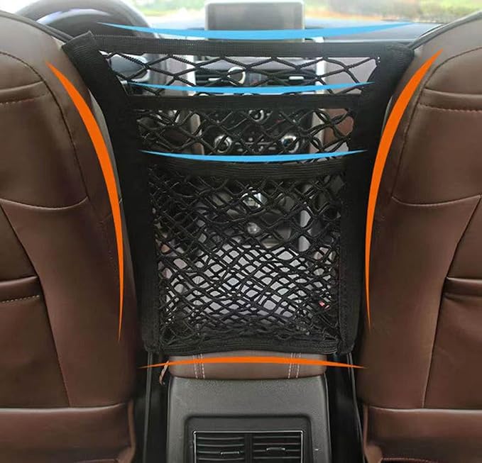 Universal Car Front Seat Net Pocket Organizer,Stretchable Hanging Storage Net Bag Purse Holder for Car,Barrier of Backseat Dog Or Kids