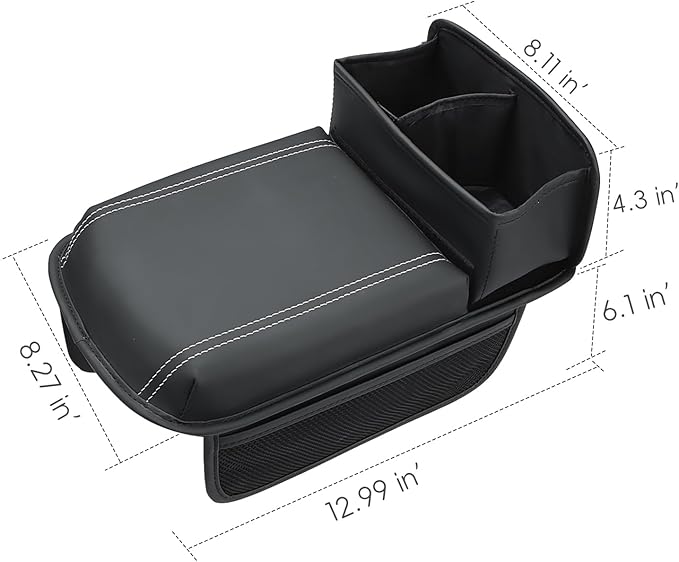 MARCHFA Center Console Armrest Cover Pad Car Armrest Cushion with Storage Pocket and Cup Holder Waterproof Auto Armrest Protector Pillow for SUV (Black)