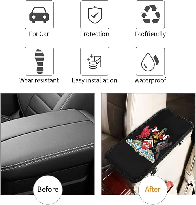 SEAEAGLE National Emblem of Trinidad and Tobago Car handrail Box Cushion Vehicle Center Console Armrest Cover Pad Soft Comfort Universal Fit