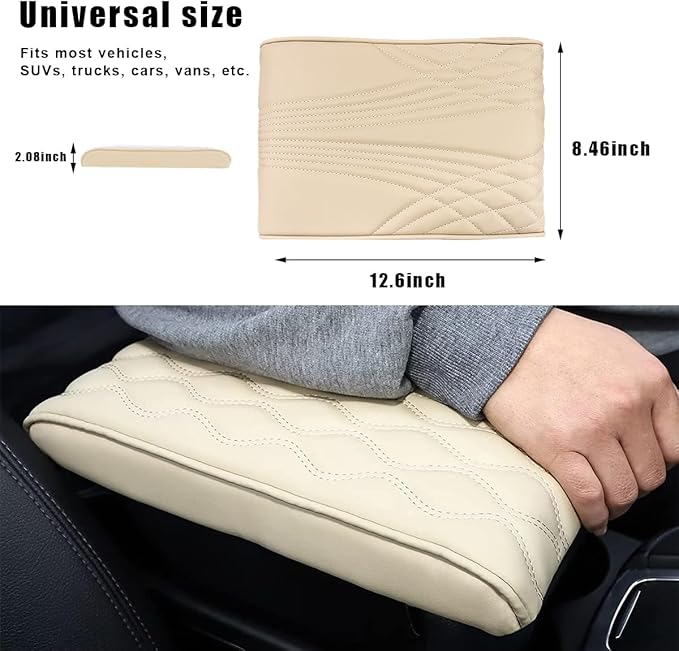 Ziciner Car Center Console Cover, Leather Memory Foam Armrest Cushion Protection Pad, Waterproof Hand Rest Pillow with Height Increase, Universal Accessory for Most Car (Beige #Angel)