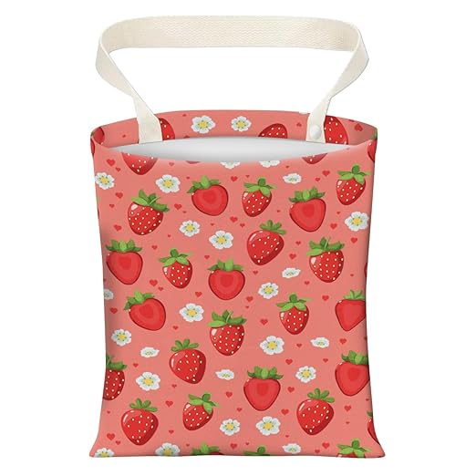 Cute Car Trash Can, Hanging Canvas Car Back Seat Organizer and Storage Bag, Funny Car Trash Bag For Travelling, Outdoor Cute Red Strawberry